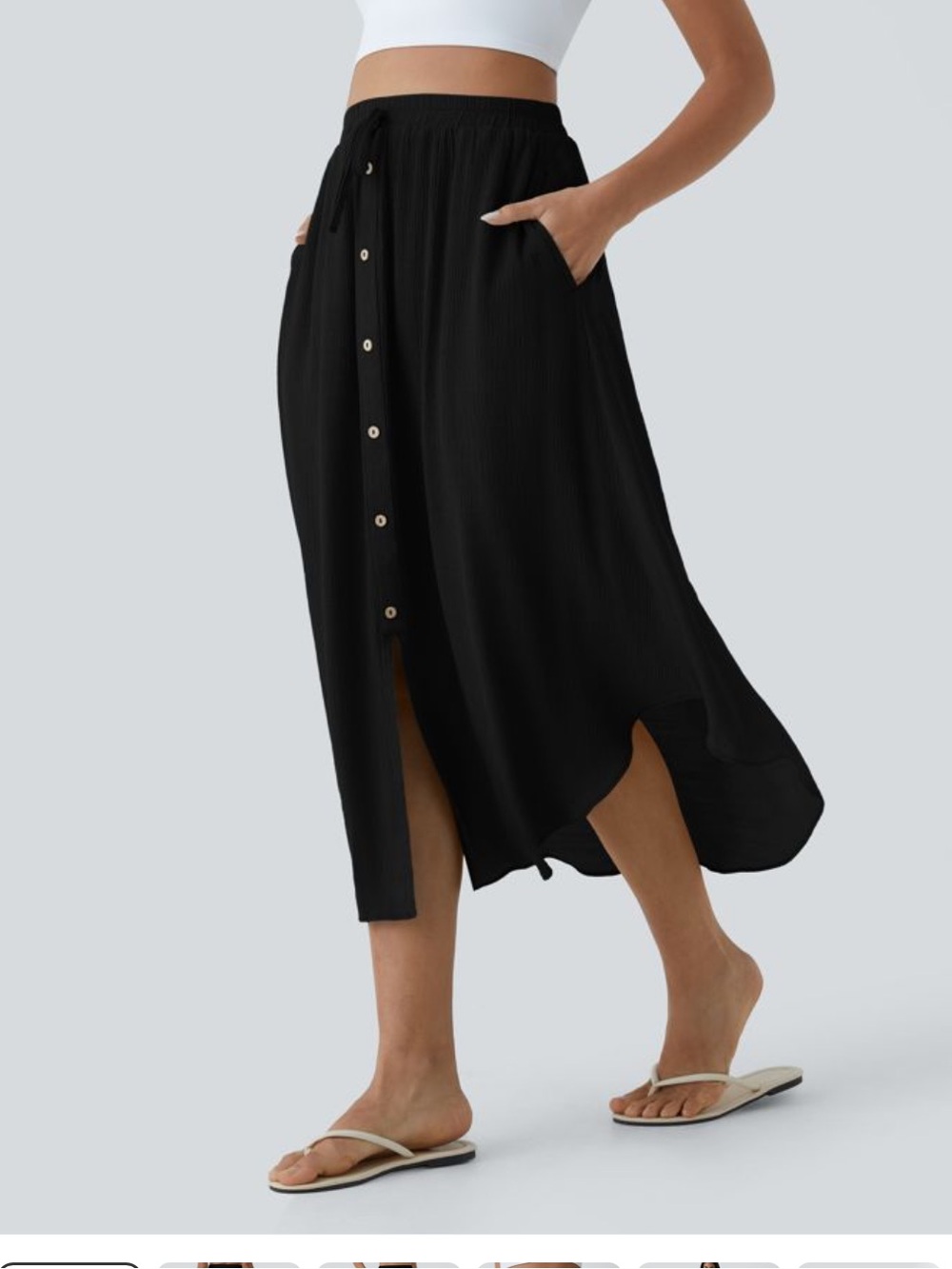 Halara Women's High Waisted Drawstring Pocket Flowy Midi Casual Skirt - Picture 3 of 8